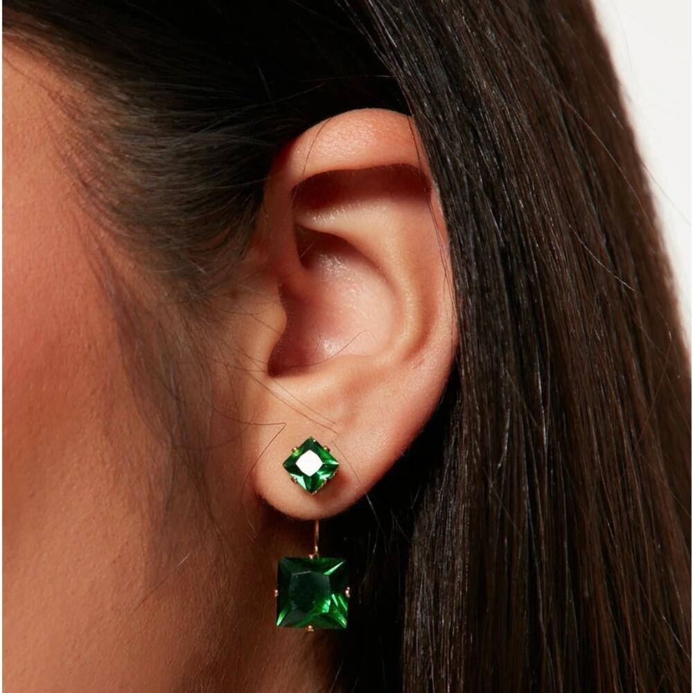 FASHION NOVA Simplicity Green Rhinestone Drop Earrings NWT